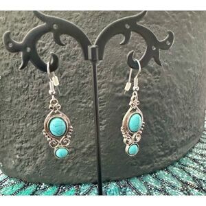 Turquoise Silver Dangle Earrings Boho Ethnic